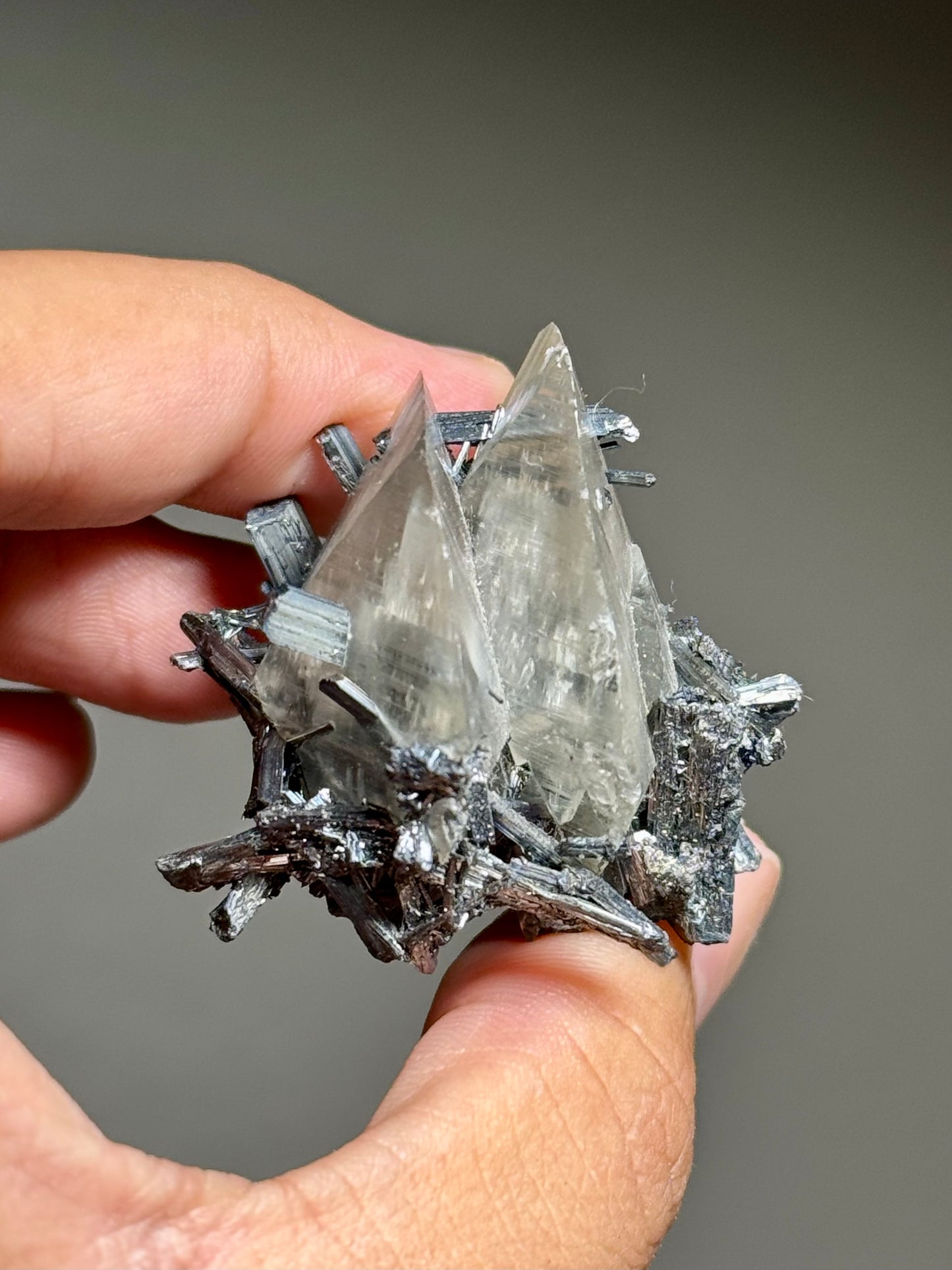 Stibnite in Calcite