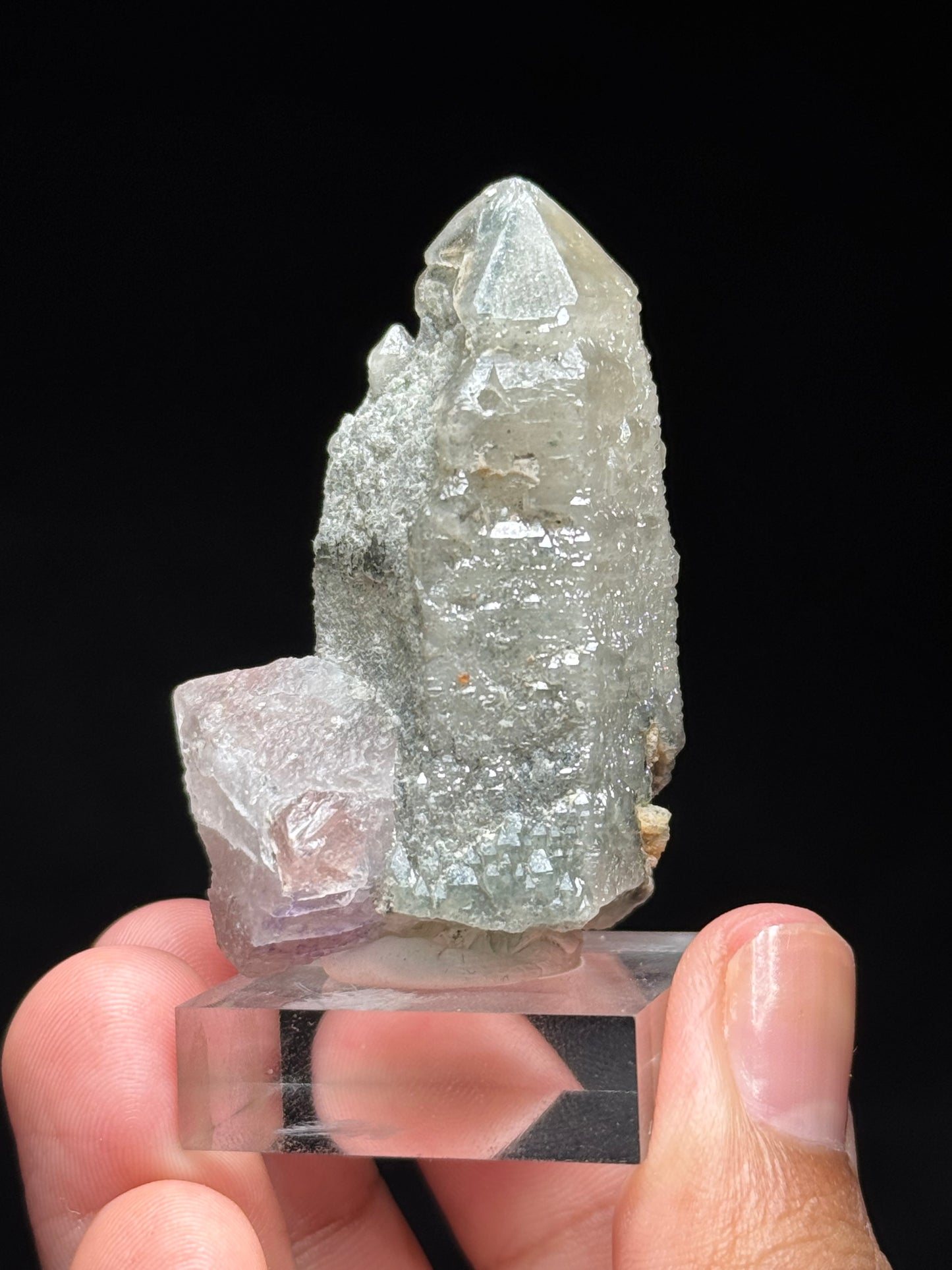 Pink Fluorite on Quartz