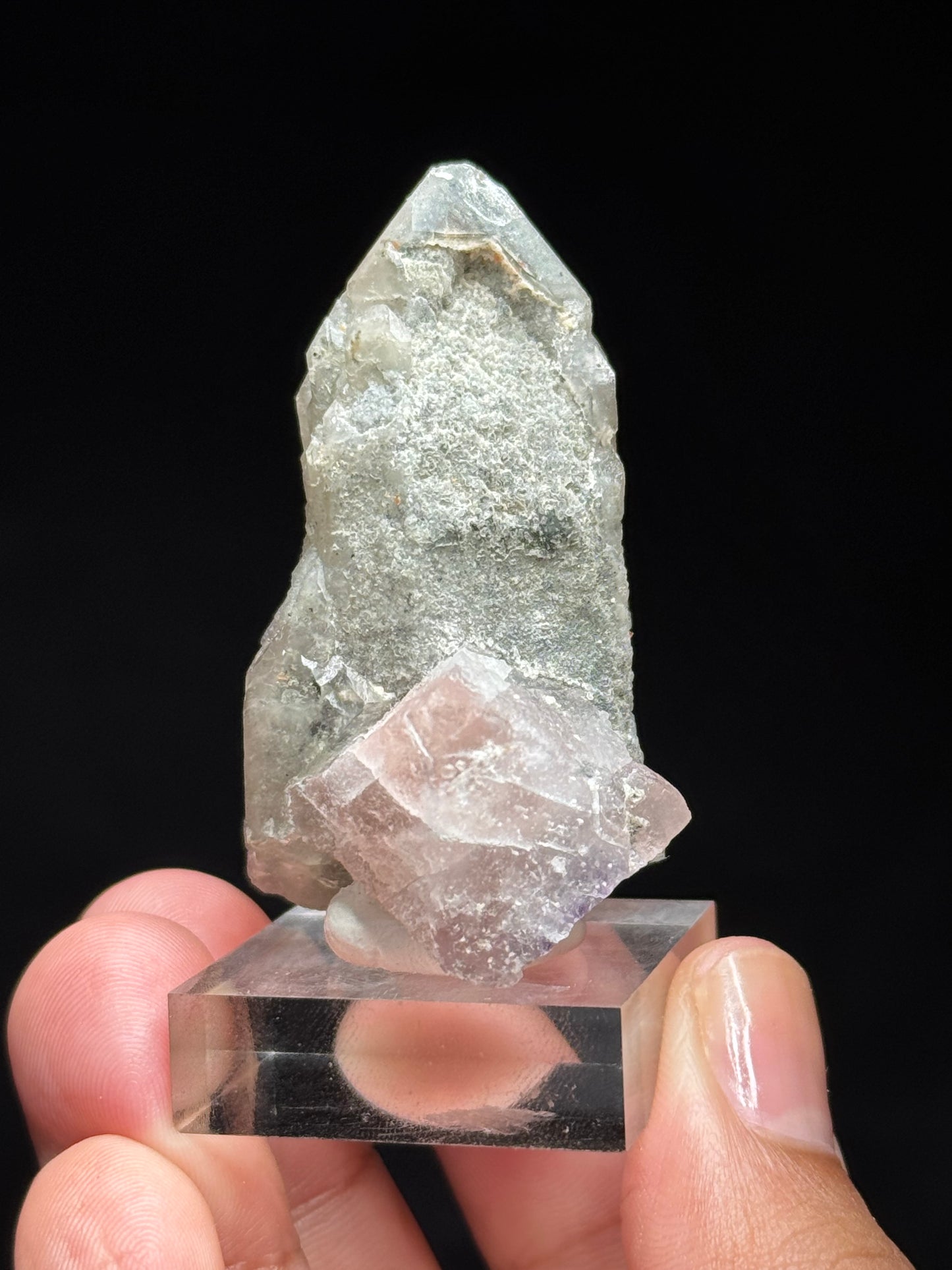 Pink Fluorite on Quartz