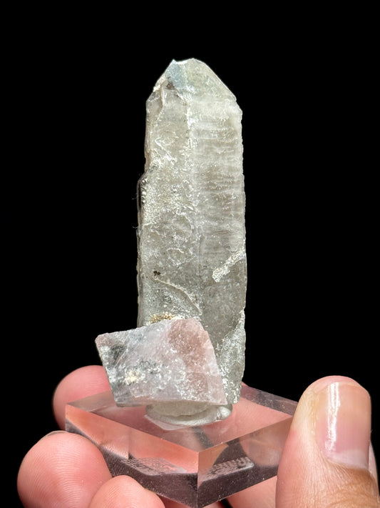 Pink Fluorite on Smoky Quartz