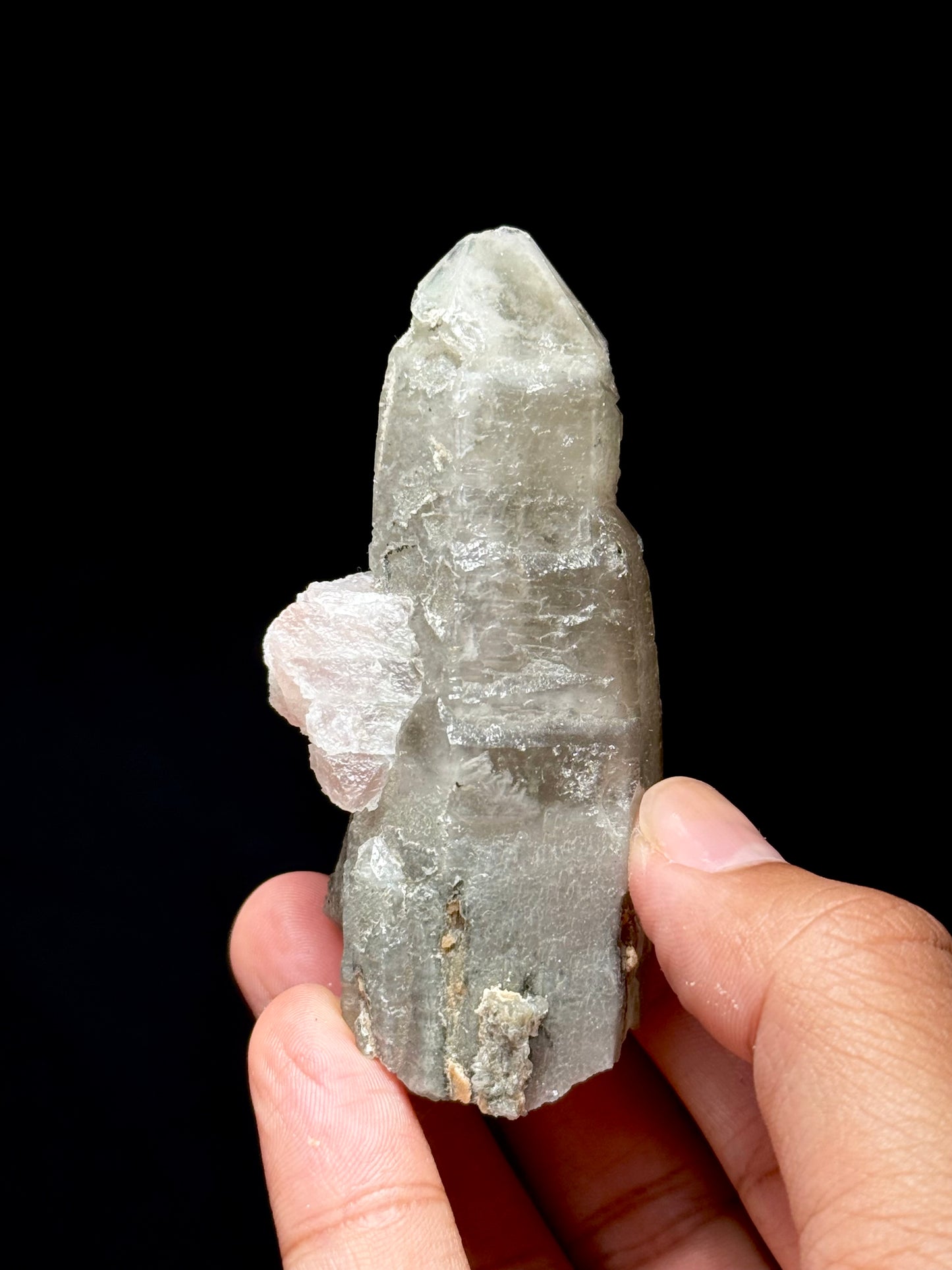 Pink Fluorite on Smoky Quartz