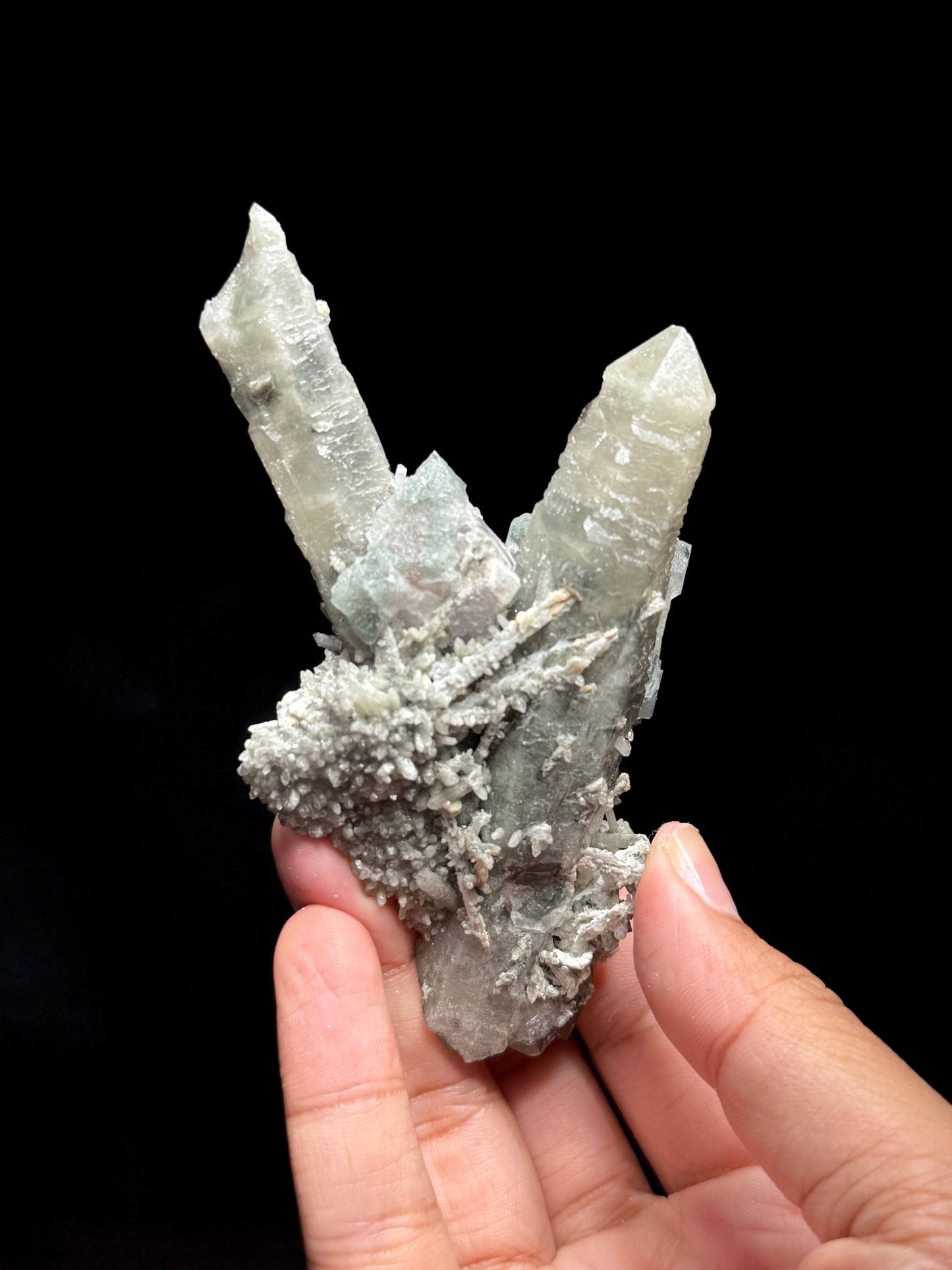 Pink Fluorite on Smoky Quartz