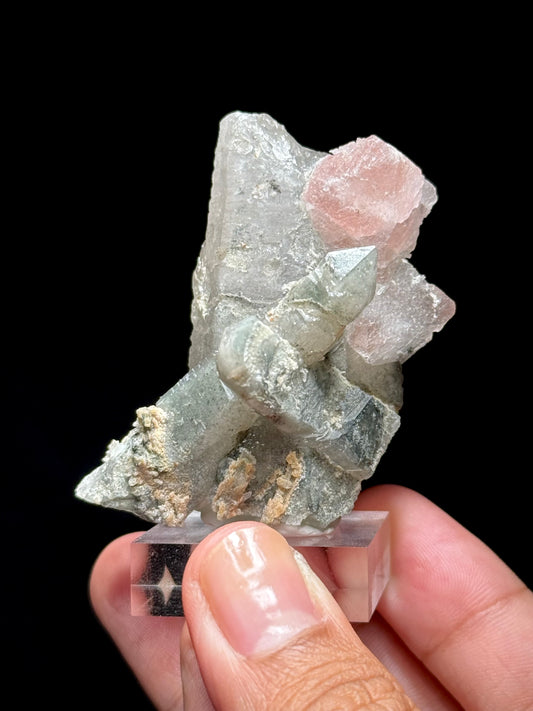 Pink Fluorite on Smoky Quartz