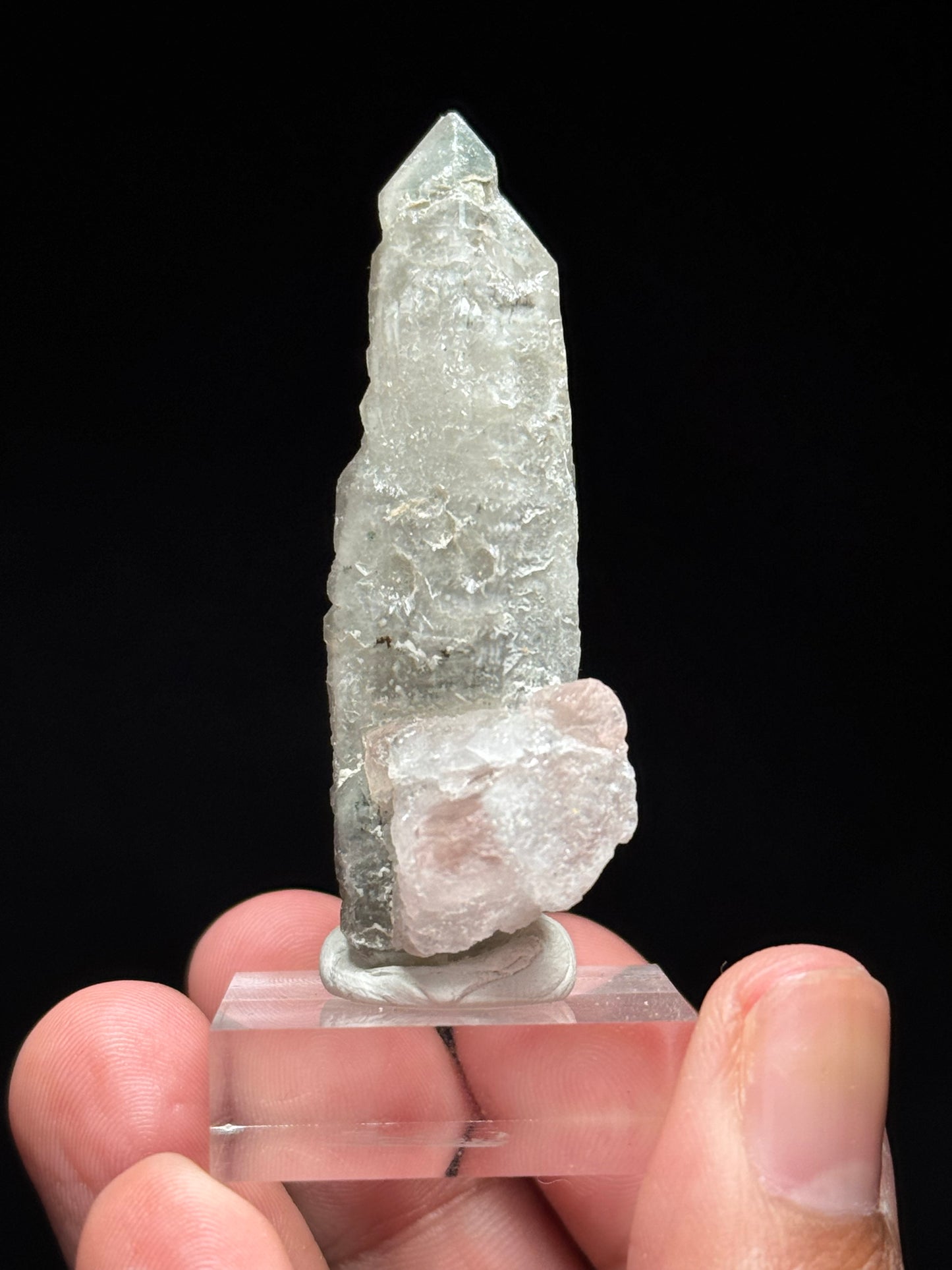 Pink Fluorite on Smoky Quartz