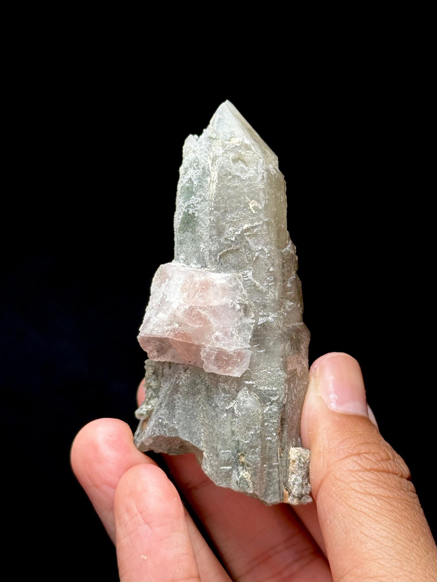 Pink Fluorite on Smoky Quartz