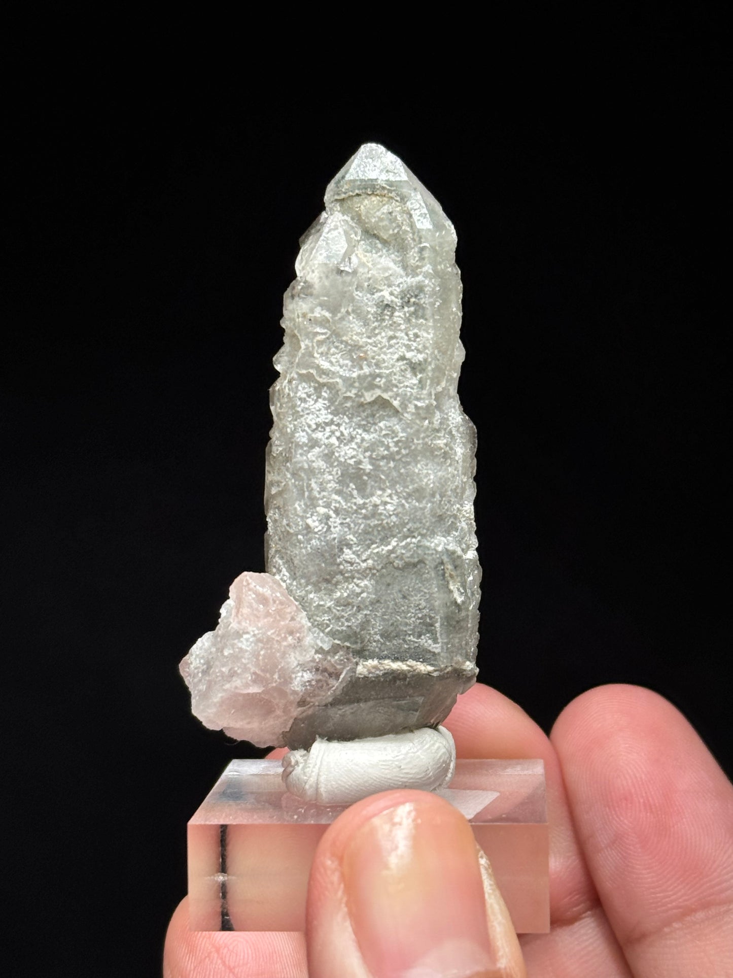 Pink Fluorite on Smoky Quartz