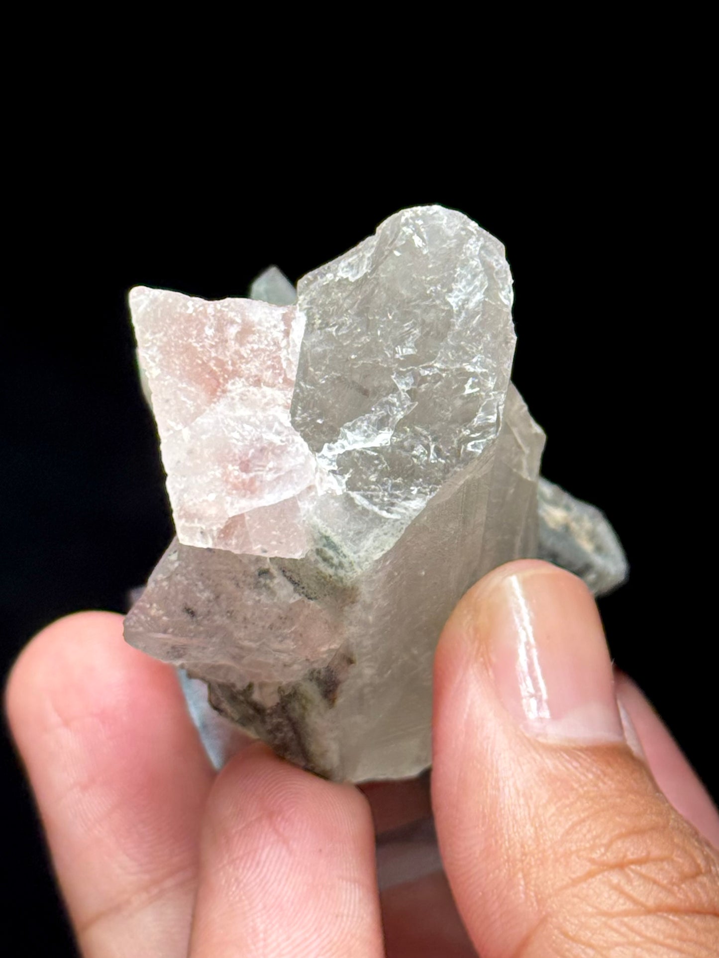 Pink Fluorite on Smoky Quartz