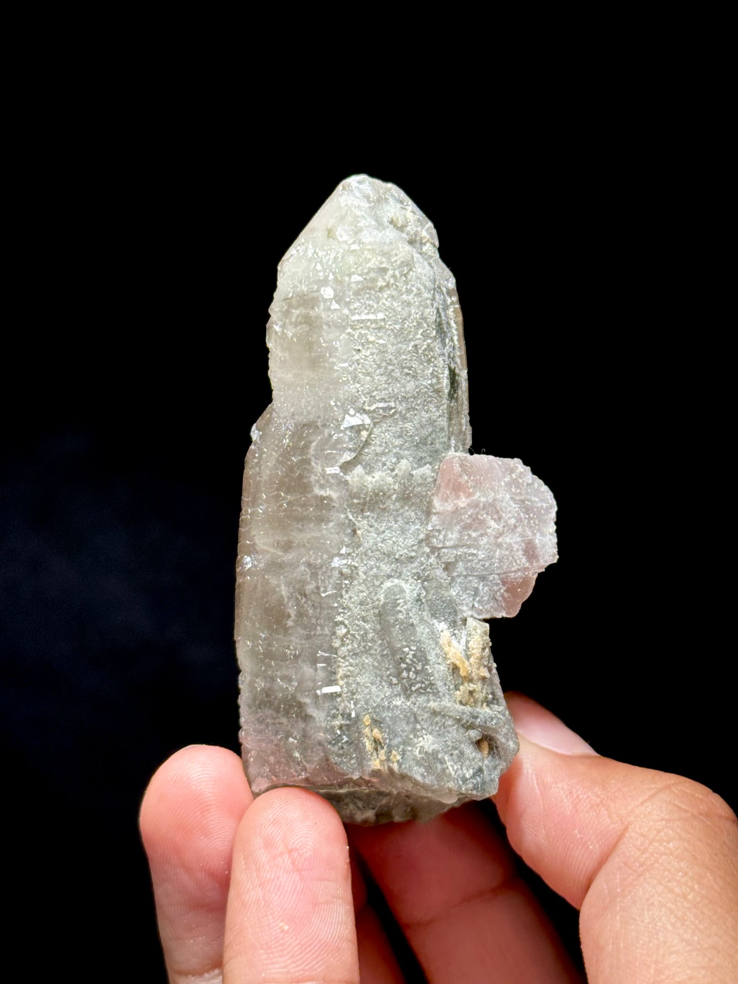 Pink Fluorite on Smoky Quartz