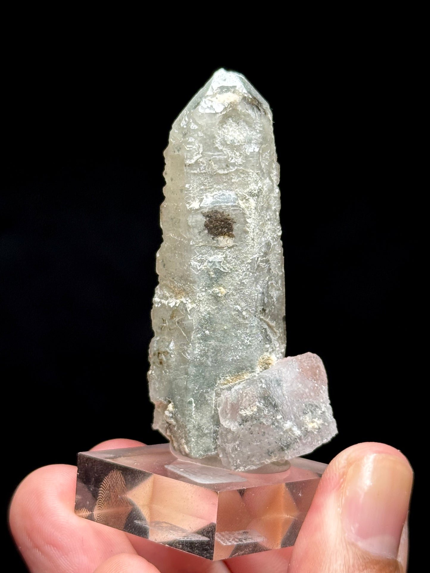 Pink Fluorite on Smoky Quartz