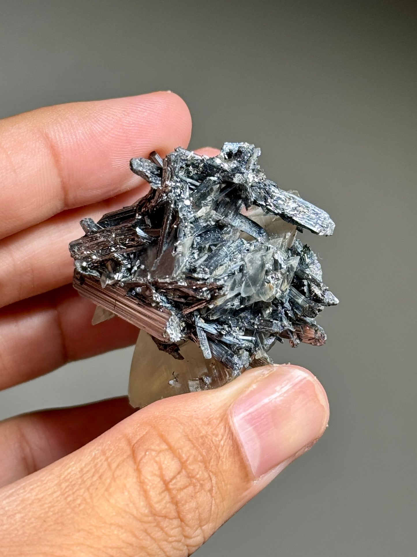 Stibnite in Calcite