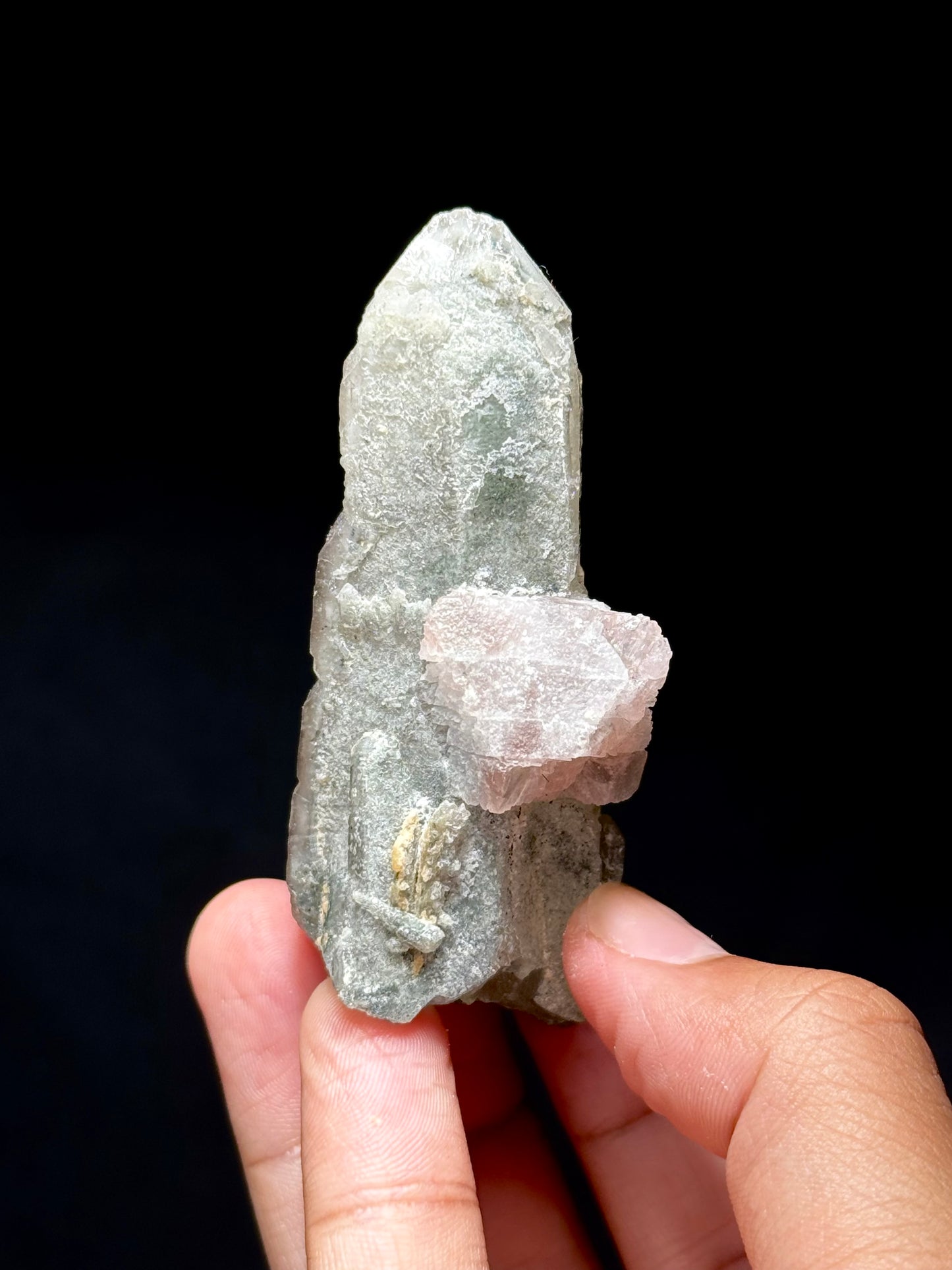 Pink Fluorite on Smoky Quartz