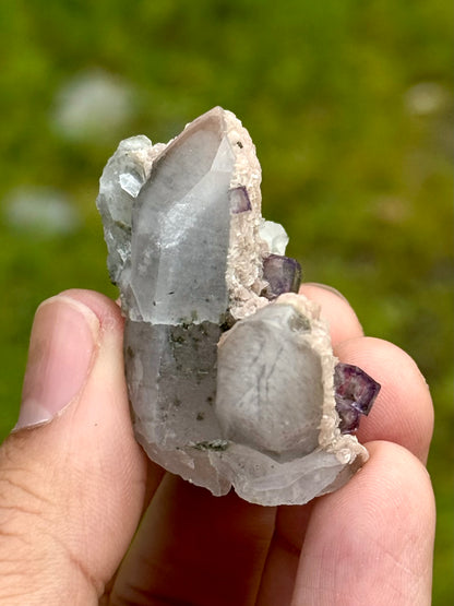 Quartz with Rhodochrosite & Fluorite