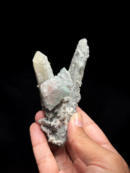 Pink Fluorite on Smoky Quartz