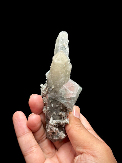 Pink Fluorite on Smoky Quartz