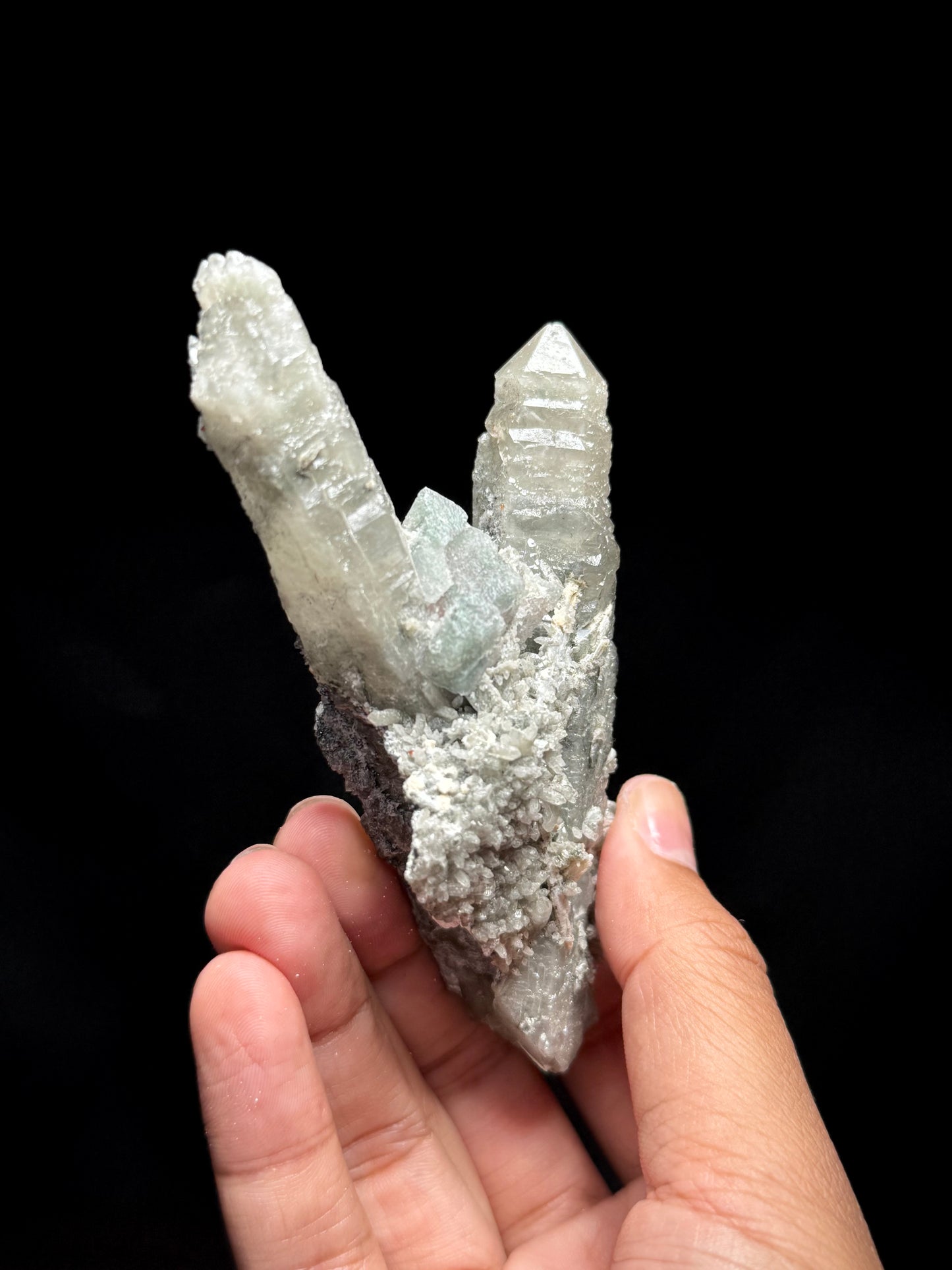 Pink Fluorite on Smoky Quartz