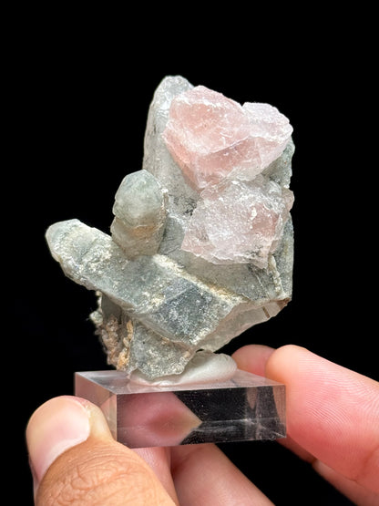 Pink Fluorite on Smoky Quartz