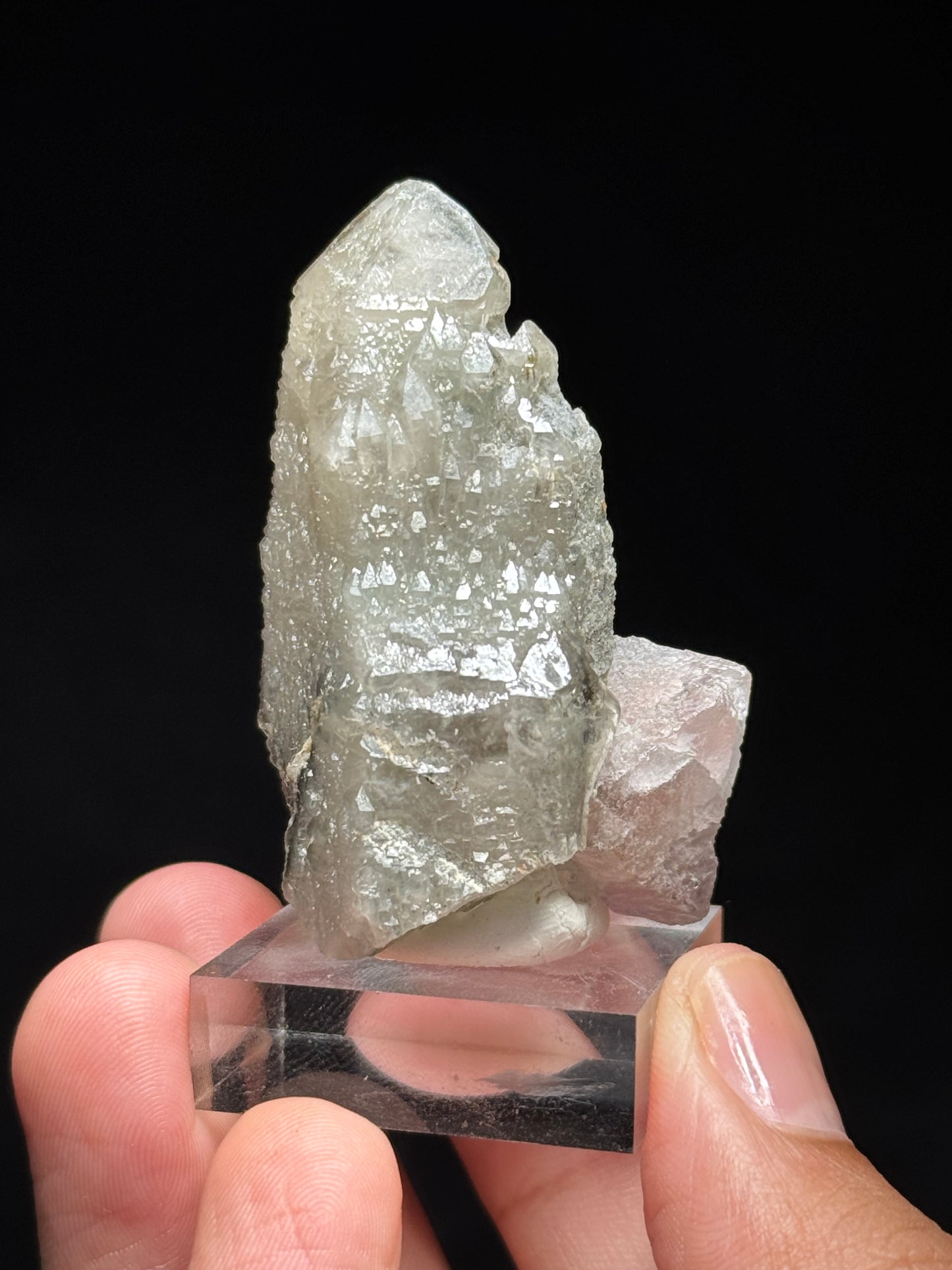 Pink Fluorite on Quartz