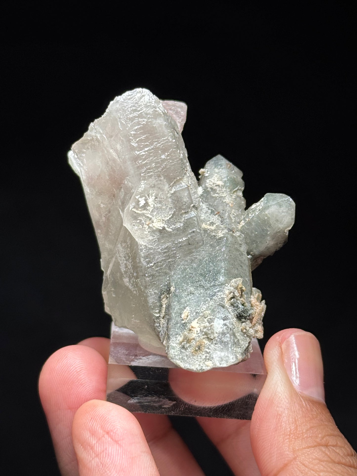 Pink Fluorite on Smoky Quartz