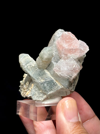 Pink Fluorite on Smoky Quartz
