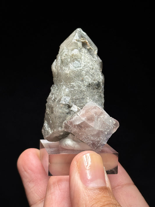 Pink Fluorite on Quartz