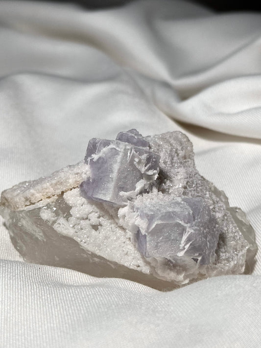 Fluorite with Dolomite on Quartz