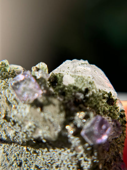 Quartz with pyrite, chlorite & fluorite