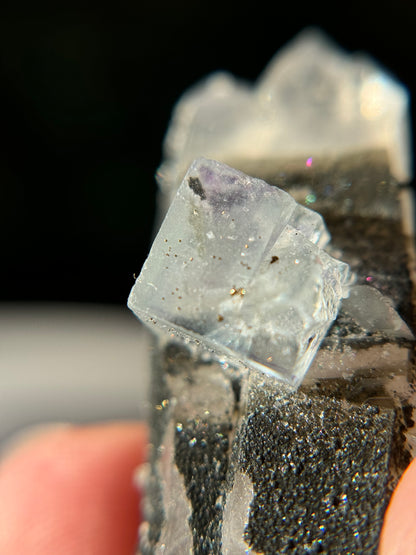 Quartz Floater with Fluorite, Chlorite and Rainbow Chalchopyrite