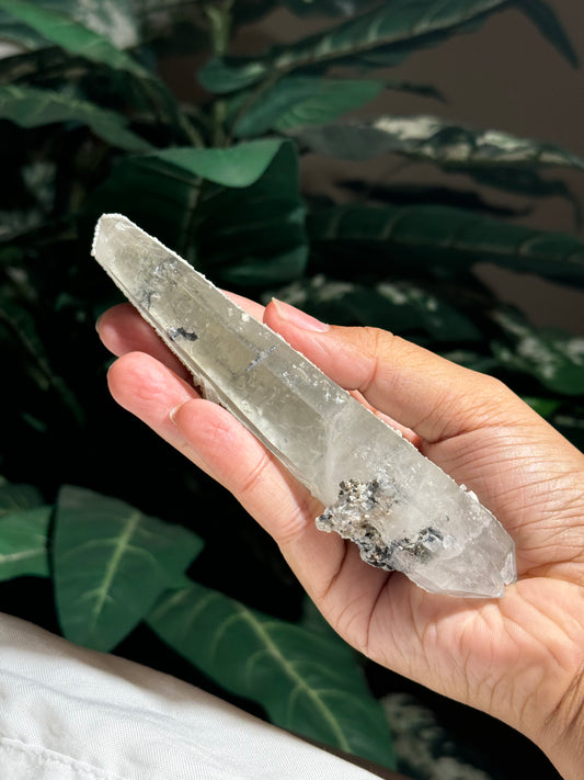 Quartz DT Wand with Dolomite and Ferberite