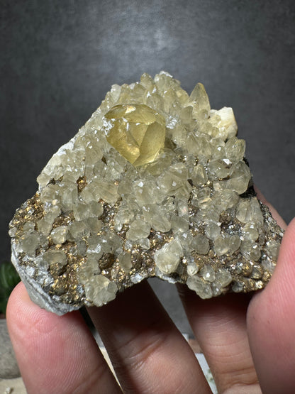 Golden Calcite on Dogtooth Calcite with Chalcopyrite