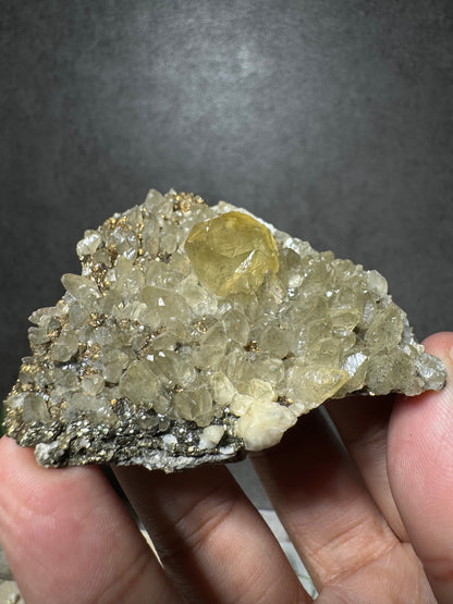 Golden Calcite on Dogtooth Calcite with Chalcopyrite