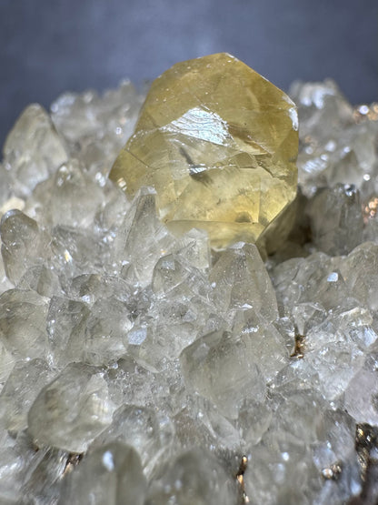 Golden Calcite on Dogtooth Calcite with Chalcopyrite